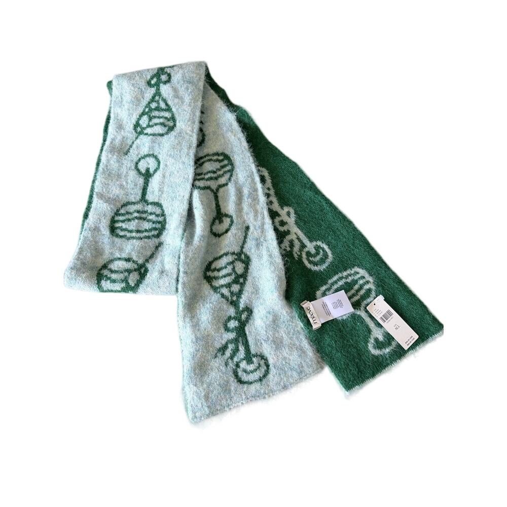 NWT Maeve Anthropologie green winter scarf novelty print mixed drinks soft cozy